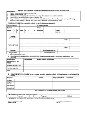 Unemployed Educators Database Form