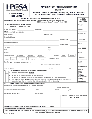 Form 53 MDB, DOH,EMB APPLICATION for REGISTRATION Hpcsa Hpcsa Co