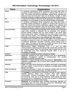 List of Terminologies  Form