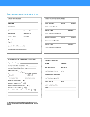 Printable Insurance Verification Form