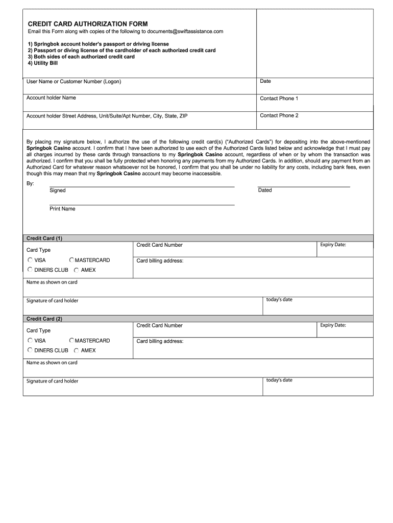 Springbok Authorisation Form