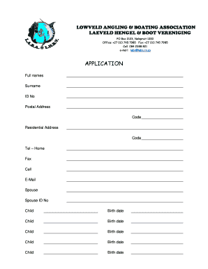 Laba Angling Club Fee  Form