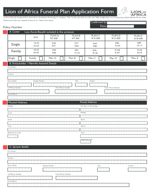 Lion of Africa Funeral Policy Contact Details  Form