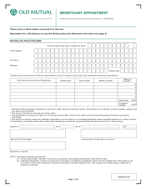 Old Mutual Beneficiary Form