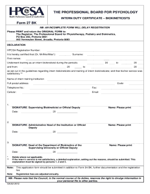 Hpcsa Form 27