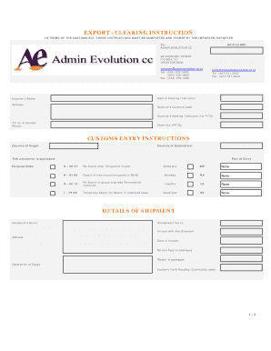 EXPORT CLEARING INSTRUCTION in TERMS of the CUSTOMS ACT, THESE INSTRUCTIONS MUST BE COMPLETED and SIGNED by the IMPORTEREXPORTER  Form