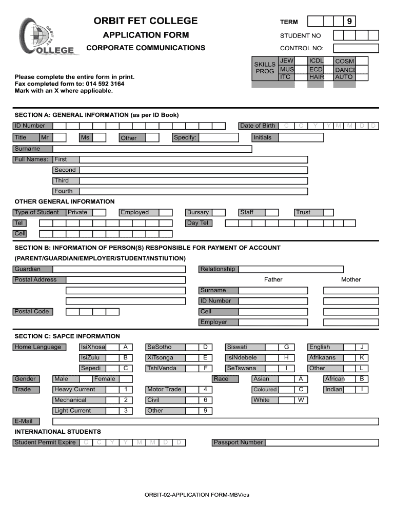 Orbit Rustenburg  Form