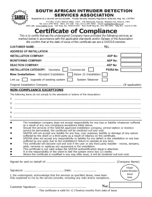 Cctv Certificate of Compliance  Form