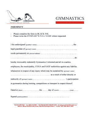 Indemnity Form PDF Gymnastics Unlimited