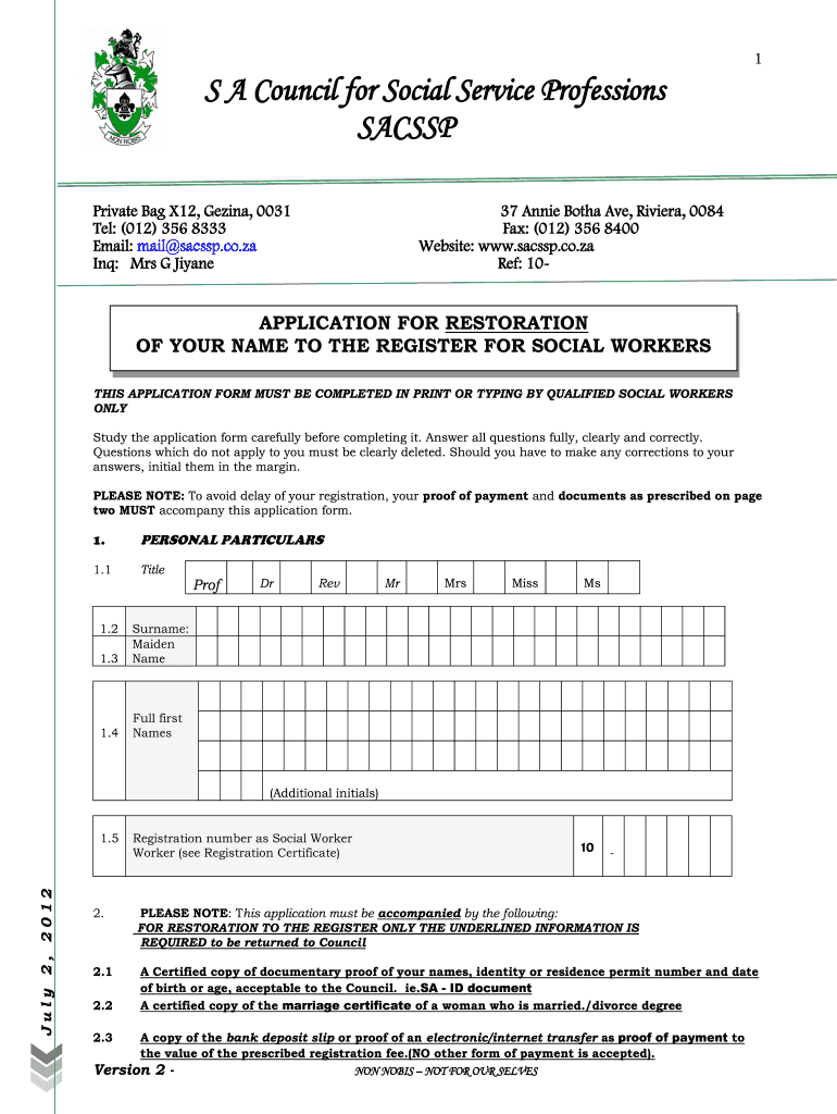  Social Auxiliary Work Registration Form 2012-2024