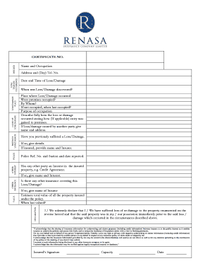 Renasa Property Loss Claim Form