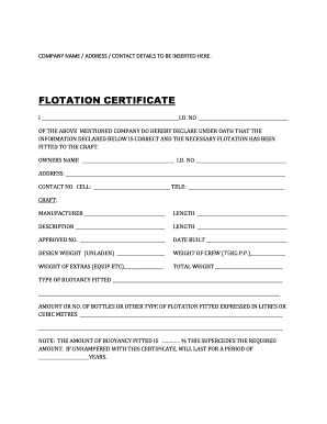 Buoyancy Certificate Template  Form