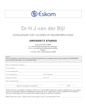 Hj Van Der Bijl Scholarship Form