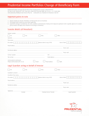 Income Port Change of Beneficiary Form PDF  Prudential Portfolio