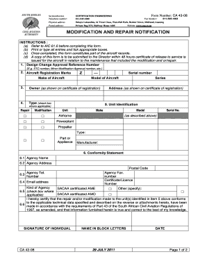CA 43 08 South African Civil Aviation Authority  Form