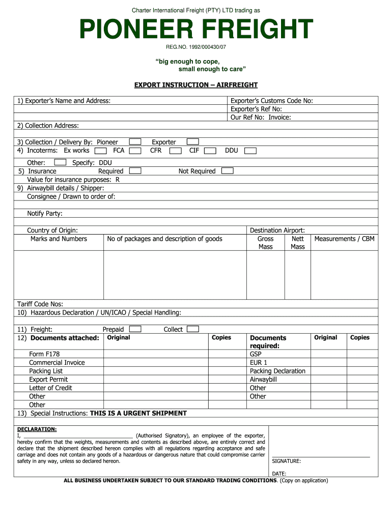 Shipping Instruction Template  Form