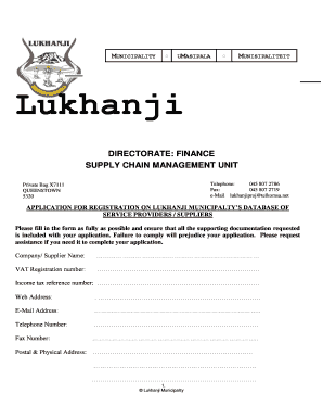 Lukhanji Municipality Tenders  Form