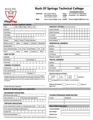 Rock of Springs College  Form