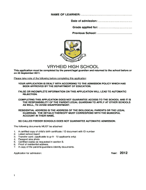 Vryheid High School Fees  Form