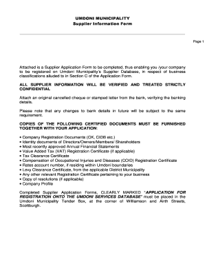 Umdoni Municipality Database  Form