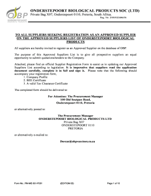 ONDERSTEPOORT BIOLOGICAL PRODUCTS SOC LTD OBP  Form