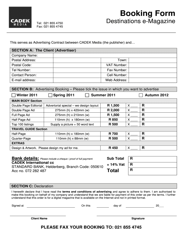 Advertising Booking Form