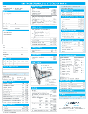 Unitron Earmold Order Form