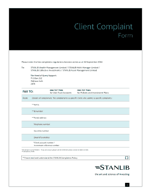 Stanlib Complaints  Form