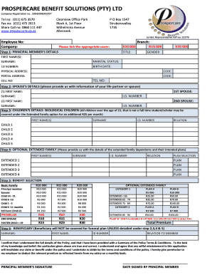 Prospercare Claim Form