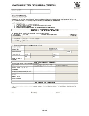 Valuation Query Form for Residential Properties Valuation Roll