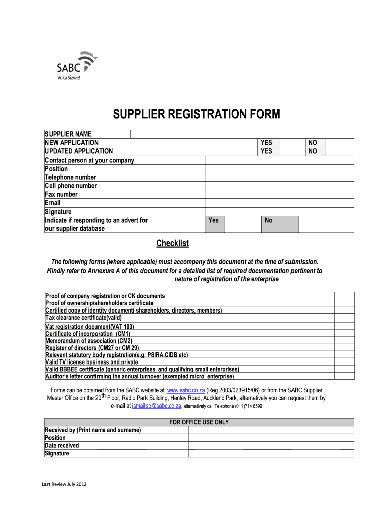 Sasol Vendor Registration  Form