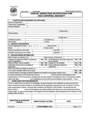 CA 24 04 Annual Inspection Notification for Non Certified Aircraft 230910 Caa Co  Form