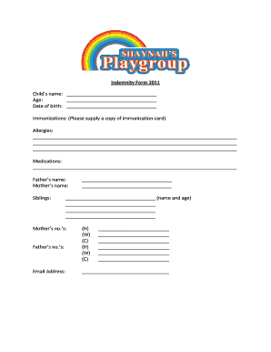Indemnity Forms for Play Group