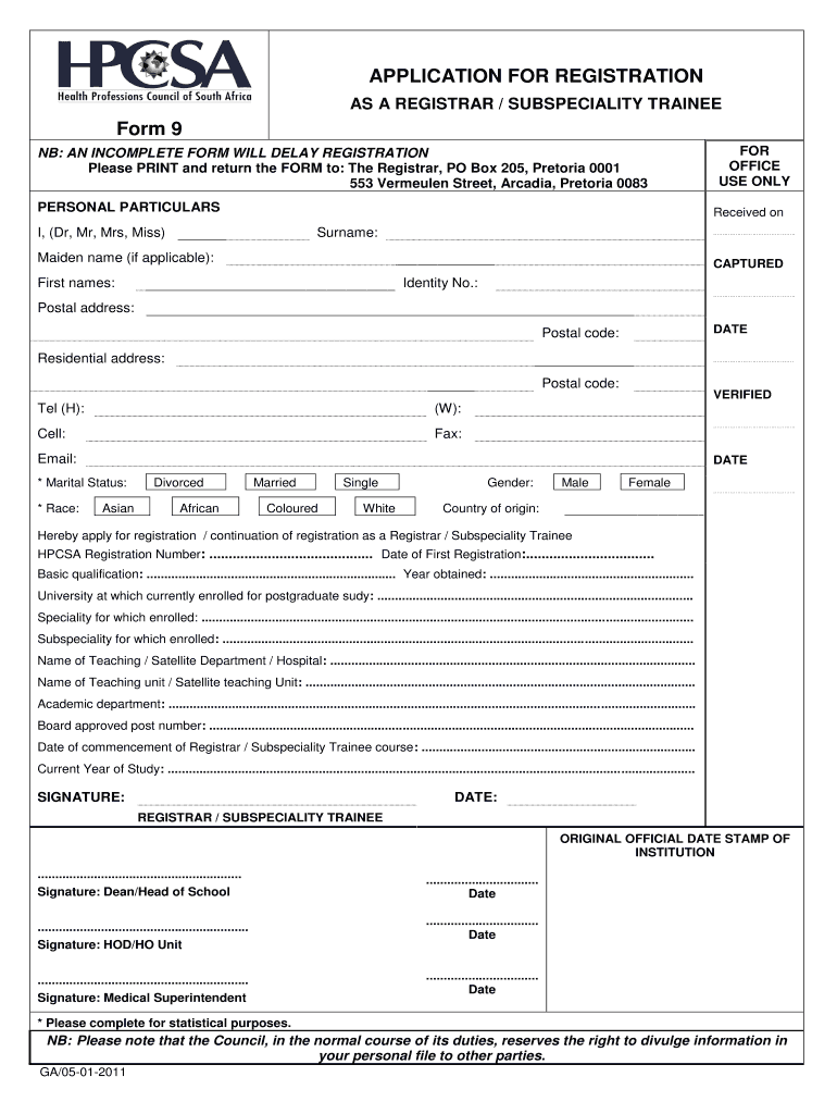  Registration at Hpcsa  Form 2011