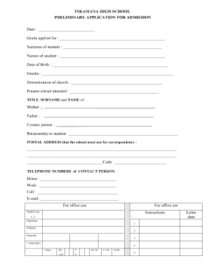 Inkamana High School Application Forms
