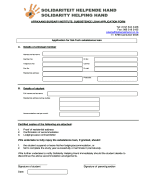 Application Form in Afrikaans