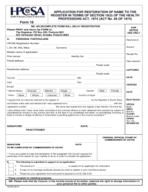 Hpcsa Restoration Form