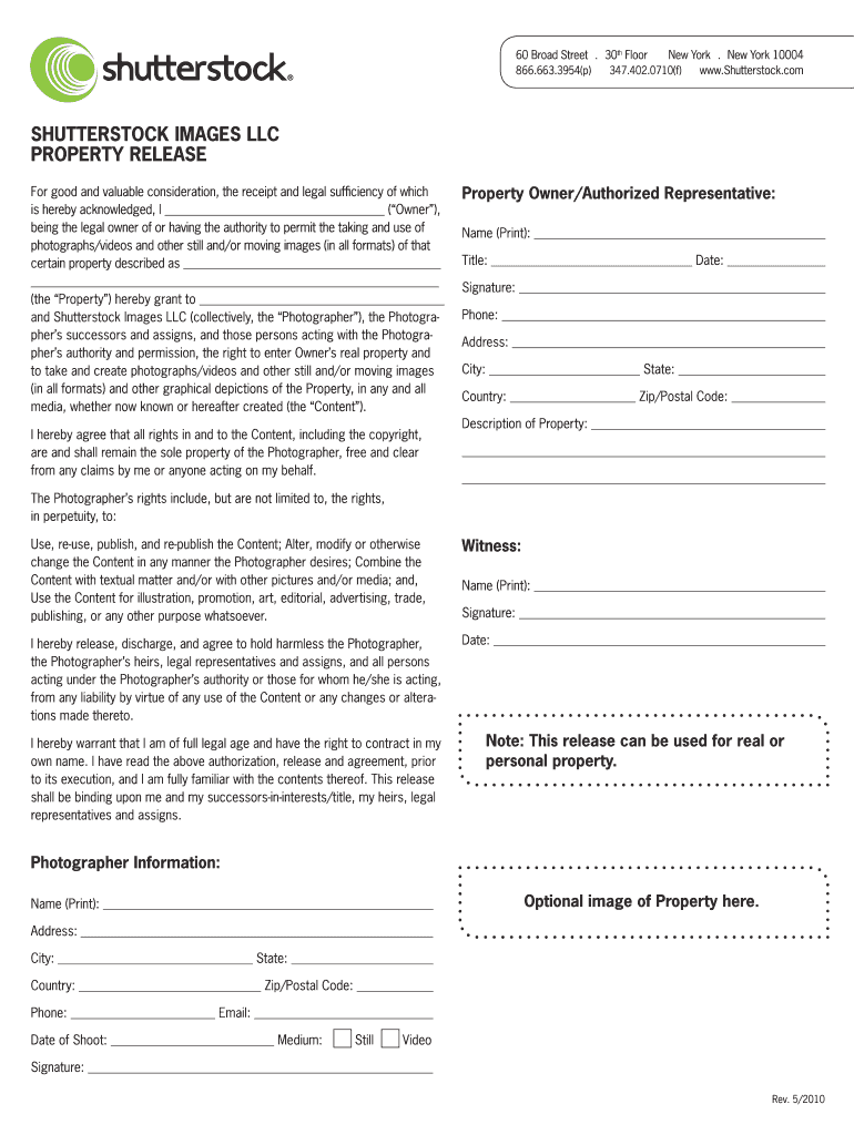 Shutterstock Property Release PDF  Form