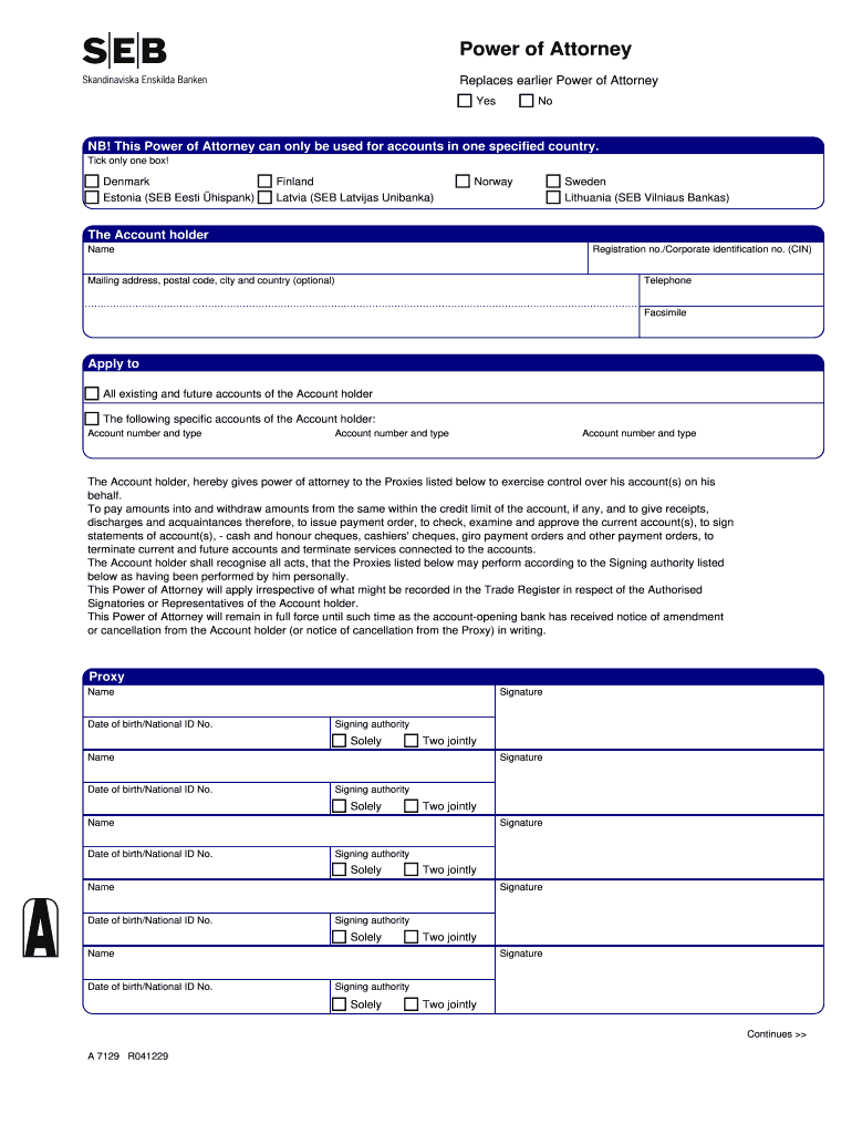 Power of Attorney Form Seb