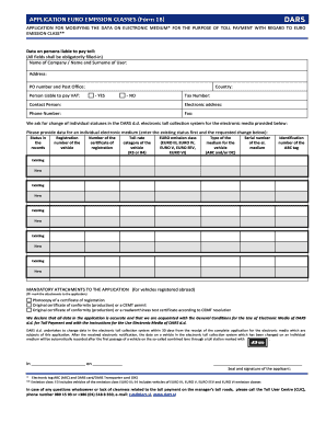 APPLICATION EURO EMISSION CLASSES Form 1B Dars