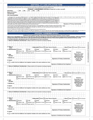 Citibank Credit Card Application  Form