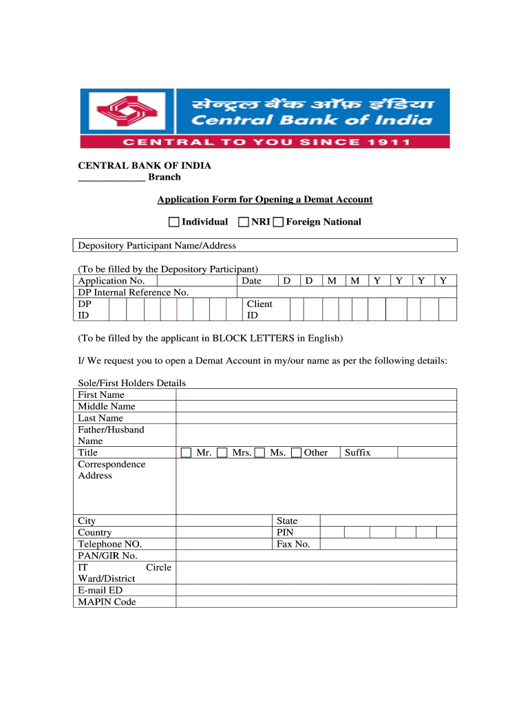 Central Bank of India Cif Form