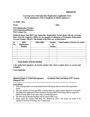 PAO Covering Letter for Subscriber Registration CRA NSDL  Form