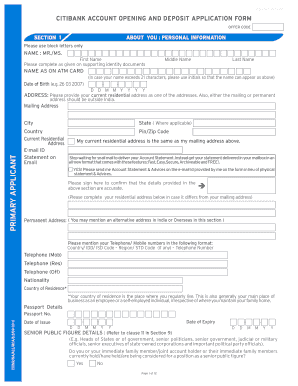 Citibank Rca Account Opening  Form