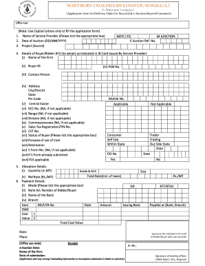 Ncl Application Form for Booking for Successful E Auction Buyer