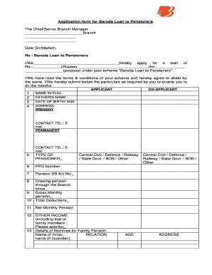 Bank of Baroda Pension Loan Form