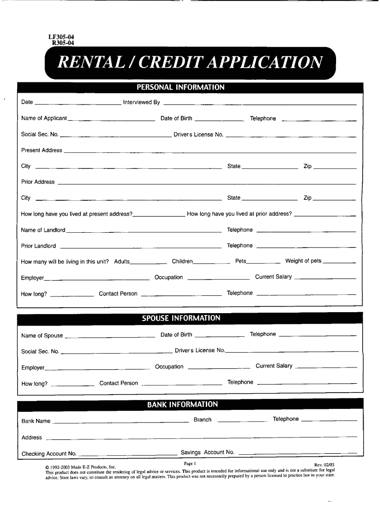 RENTAL CREDIT APPLICATION  Form