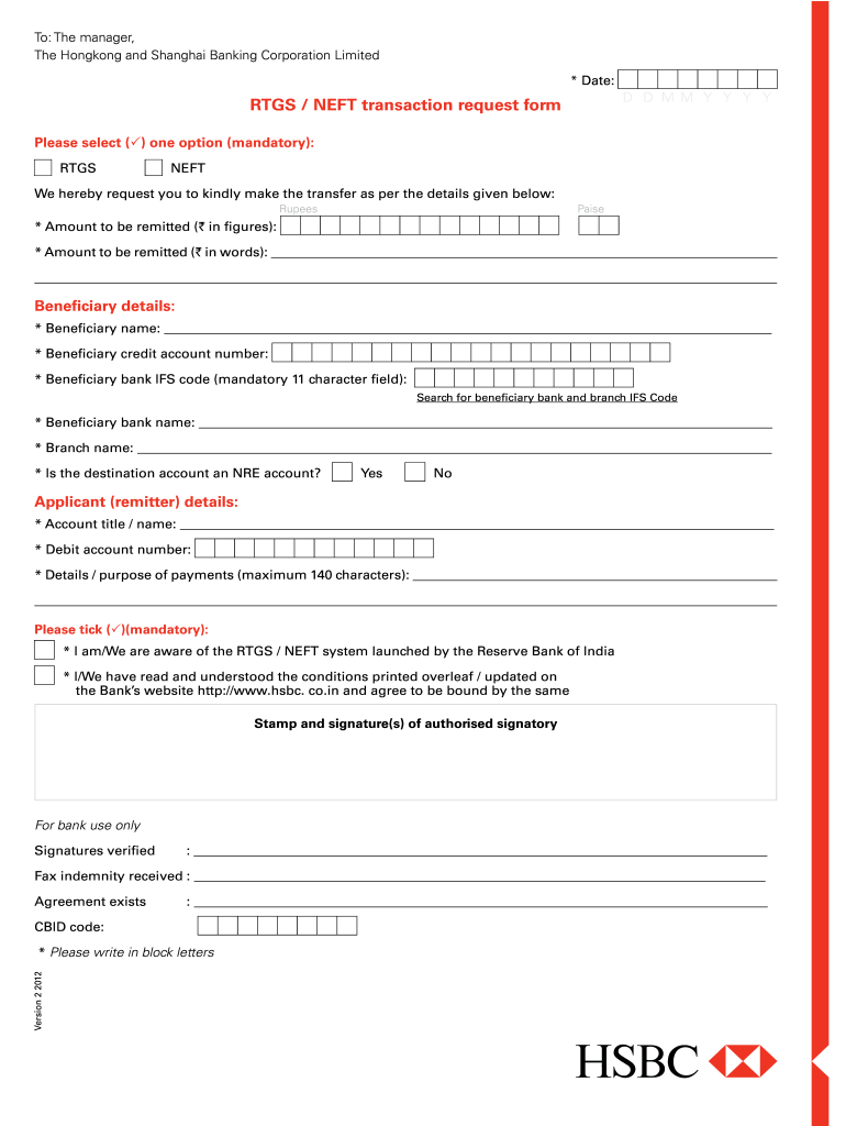 Get and Sign Hsbc Rtgs Form 2012