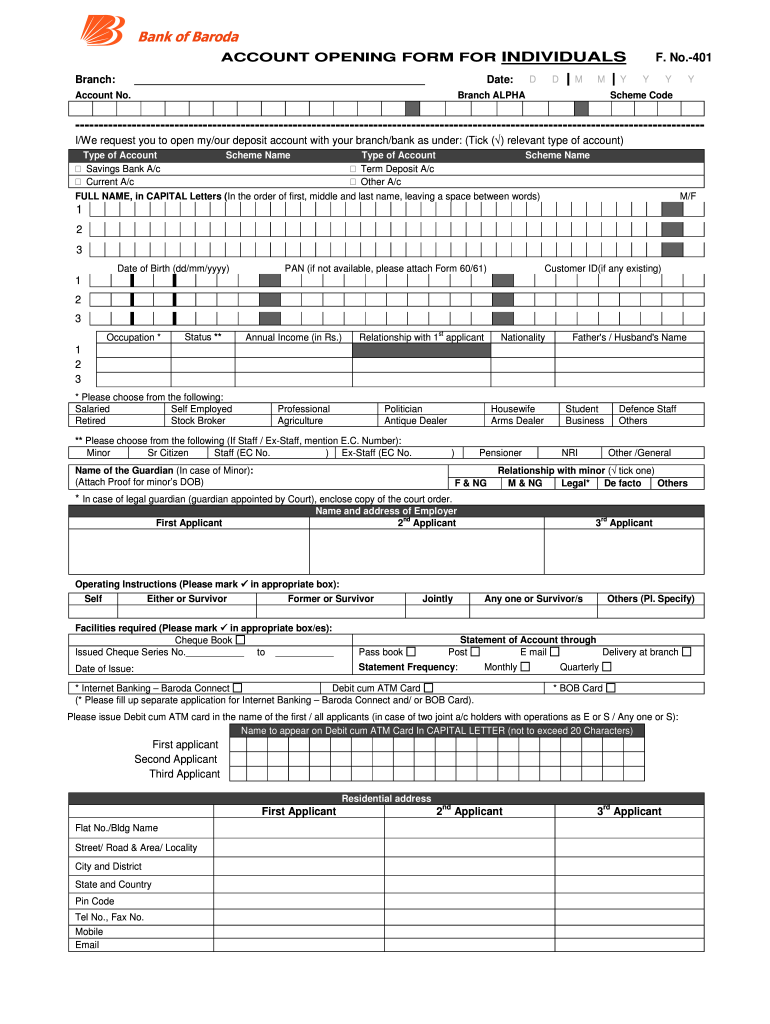  Bank of Baroda Account Opening Form Filling Sample PDF 2008