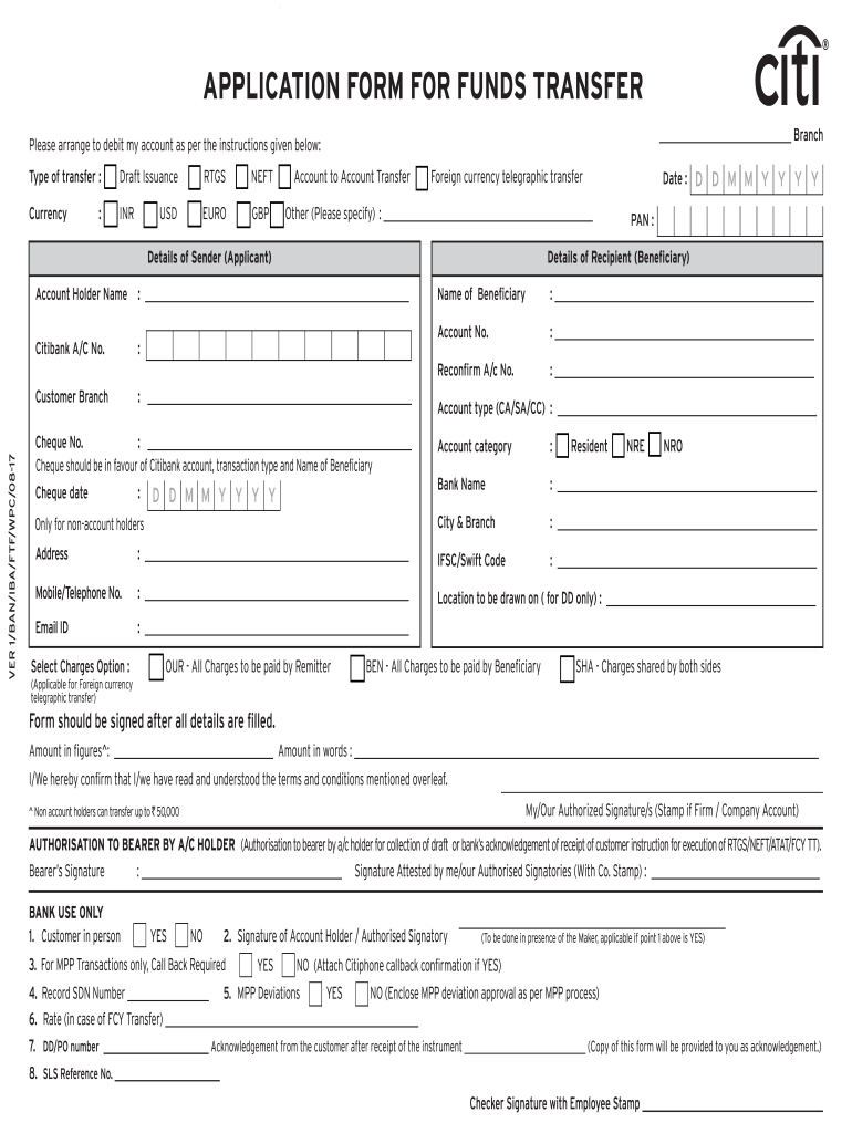  Citibank Fund Transfer Form 2013-2024